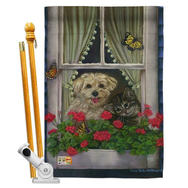 Gardencontrol 28 x 40 in. Faithfully Yours Nature Pets Vertical Dbl Sided House Flag Set & Pole Bracket Hardware GA4174589